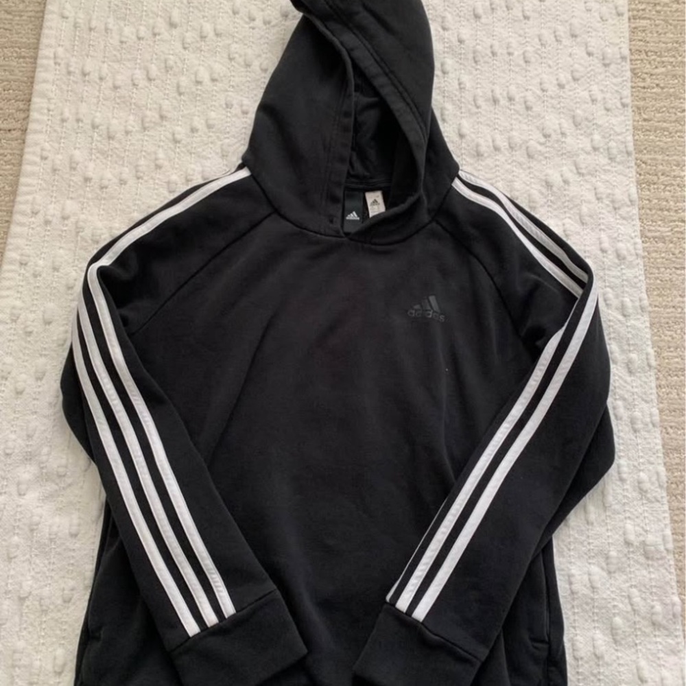 Adidas womens SZ med Black Crewneck Hoodie with White Three-Stripes